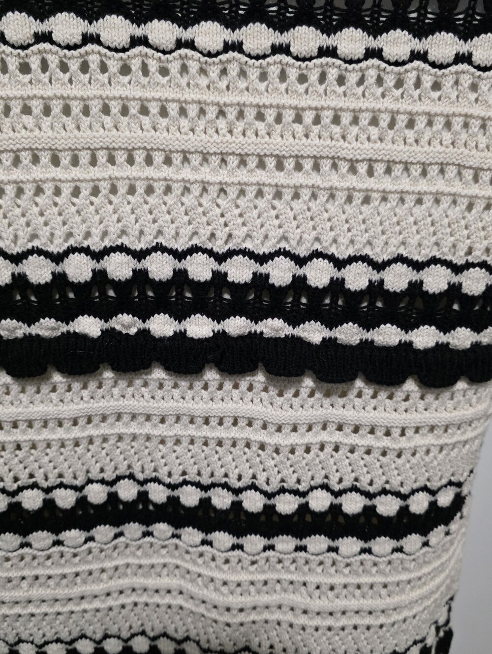 Sincerely Jules Black Cream Stripe Boho Crochet Chunky Knit Pull On Maxi Skirt - Picture 7 of 16